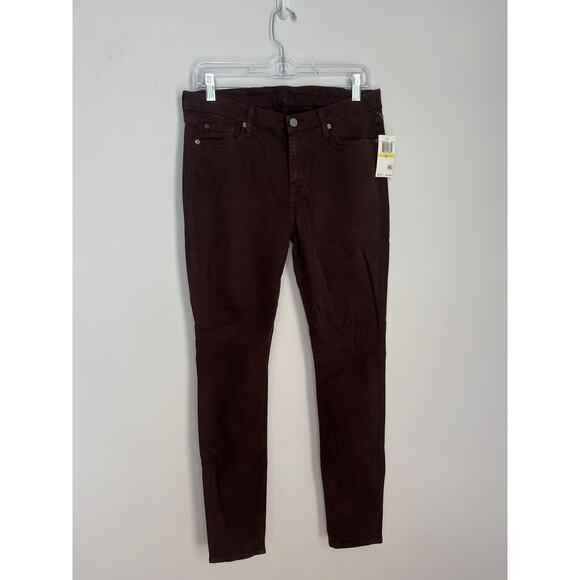 7 For All Mankind Skinny Pants Women 30 Dark Brown Velvet Stretch NWT - Picture 1 of 10